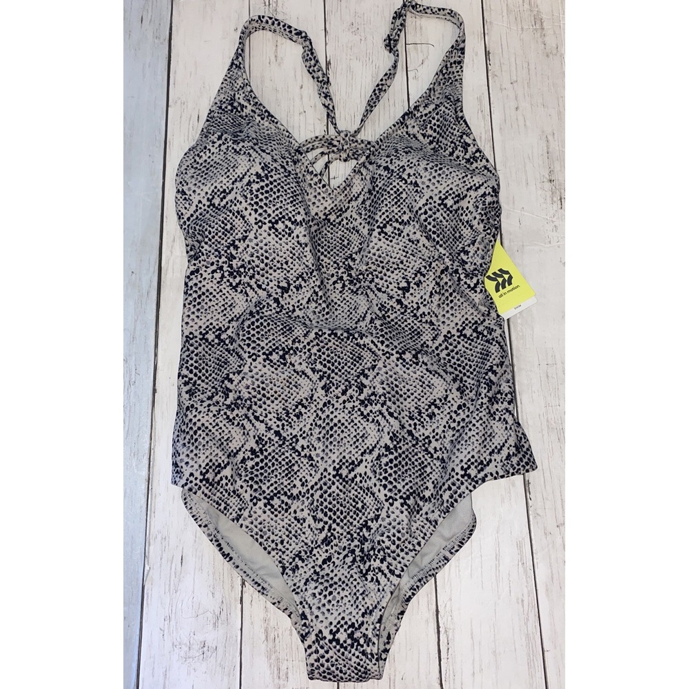 All In Motion Swimsuit Womens Large Tan Snakeskin Strappy One Piece Target NEW L